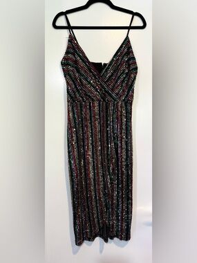 Betsey Johnson Rainbow Striped Sequin Midi Dress